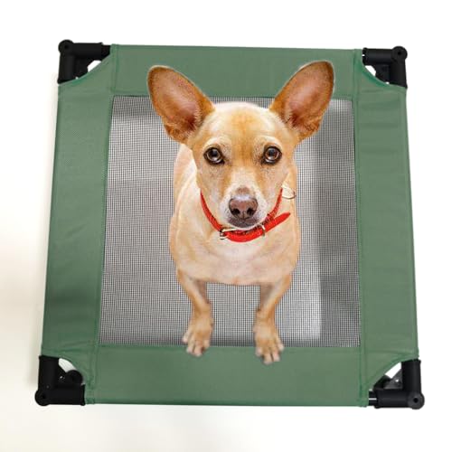 Pozico Elevated Pet Bed with Breathable Mesh for Small Cat and Dog, Raised Cooling Pet Cot for Puppy and Kitty, 18.9x18.9 inch (Olive Green Bed) - color: Olive Green Bed