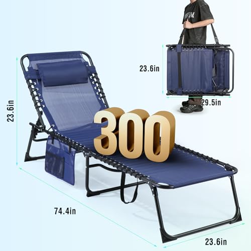 Unovivy Tanning Chairs with Face Hole Set of 2, Patio Lounge Chairs with 5-Position Reclining Back, Portable Folding Outdoor Lounge Chair for Sunbathing, Pool, Patio, Camping - color: Blue