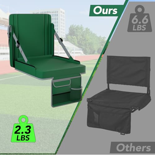 Stadium Seats with Back Support 1PACK Adjustable Bleacher Chairs with Back and Cushion Bleacher Seat with Cup Holder, Carry Handle & Shoulder Strap for Outdoor Sports Events, Picnics - color: Green-1pc-xl-large