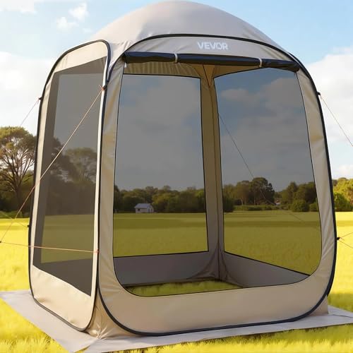 VEVOR Screen House Tent 6x6FT Pop-Up Screen Tent for 4–6 Person, Portable Screen Room Gazebo with Netting, Carry Bag & Ground Stakes, Instant Screen Canopy for Patio Backyard Garden Camping - color: Beige, size: 6×6×7.2 Ft