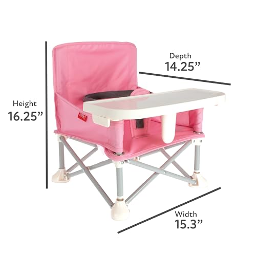 Nuby Pop-Up Booster Seat with Removable Tray - 6+ Months - Portable Booster Seat for Floor for Indoor/Outdoor Use - 3-Point Safety Adjustable Straps - Summer Travel Essentials - Pink - color: Pink