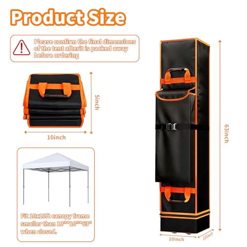 10x10x63 Inch Canopy Tent Bag Replacement with Handles and Roller Wheels for 10x10 Pop Up Canopy Tent, Storage Folding Bag Waterproof Oxford Fabric for Outdoor, Camping, Party