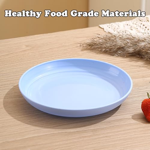 4 Pcs Unbreakable Wheat Straw Plates Set, 7.8 Inch Reusable Plastic Dinner Plates, Microwave Dishwasher Safe, Lightweight Plates for Kitchen Camping, BPA Free (Blue) - color: Blue