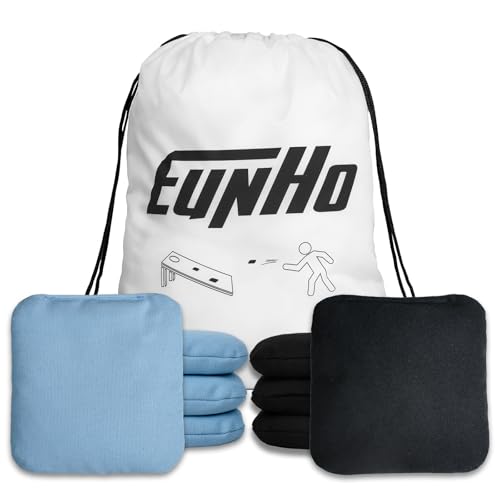 EunHo Cornhole Bags Set of 8 Regulation Size & Weight Corn Hole Bean Bags Official Professional All Weather for Tossing Game with Carry Case - color: SkyBlue/Black