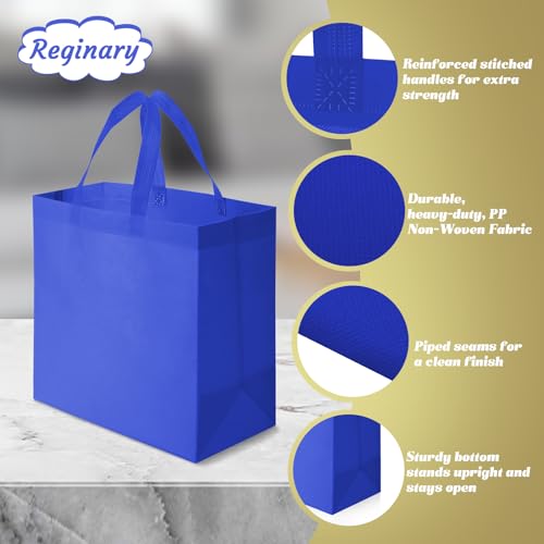 Reginary 100 PCS Reusable Totes Bags - Non Woven Grocery Handle Bags for Shop Events & Retail Store(Blue) - color: Blue