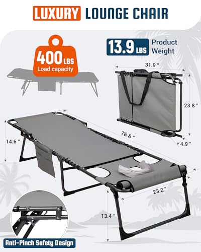 KingCamp Lounge Chair with face Hole, 400LBS Tanning Chairs for Outside, Adjustable 5-Position Beach Lounge Chairs Folding Sun Tanning Chair for Outside Beach Patio Sun Bathing Pool Backyard - color: B*sunbask Face Hole——grey Face Hole, style: 400lbs&Pinc