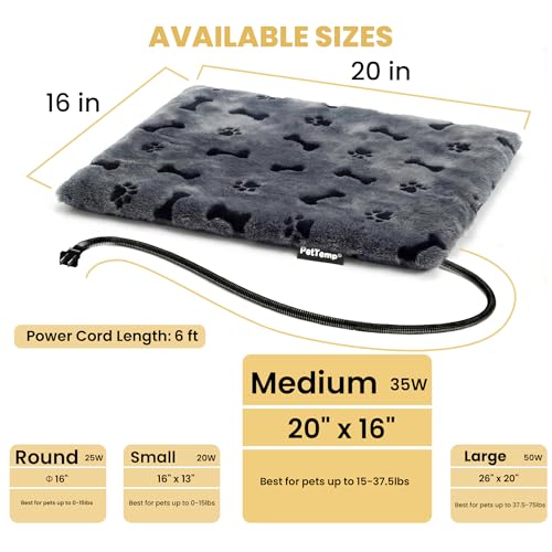 Pet Heating Pad for Cats Dogs Indoor & Sheltered Outdoor Waterproof Heated Cat Bed Heated Dog Bed Chew Resistant Cord Constant Temperature Gray Paw Print 20 x 16 Inch - color: Grey, size: Medium: 20" x 16" x 1.3"