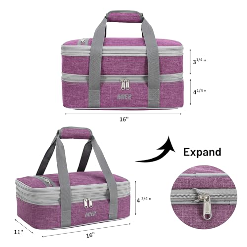 MIER Insulated Double Casserole Carrier Thermal Lunch Tote for Potluck Parties, Picnic, Beach, Fits 9 x 13 Inches Casserole Dish, Expandable by Mid Zipper, Purple - color: Purple