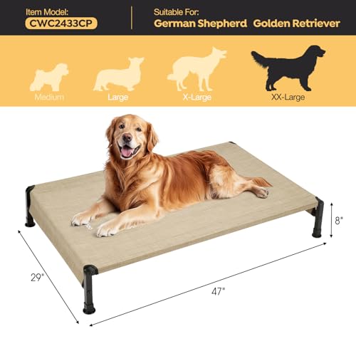 Veehoo Cooling Outdoor Dog Bed, Heavy Duty Elevated Pet Bed with Washable & Breathable Teslin Mesh, Non-Slip Silicon Feet, Dog Cot Bed with Support Hem, 47" x 29", Beige Coffee, CWC2433 - color: Beige Coffee - Hem, size: 47.0"l X 29.0"w X 8.0"th