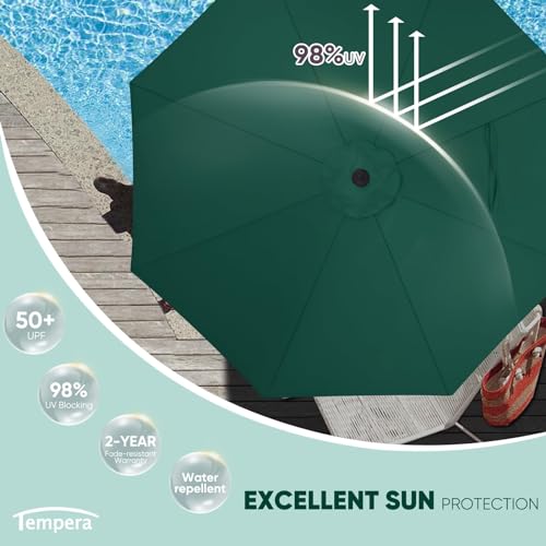 Tempera Patio Market Outdoor Table Umbrella with Push Button Tilt and Crank, Large Sun Umbrella with Sturdy Pole & Fade Resistant Canopy, Easy to Set - color: Forest Green, size: 7.5 FT