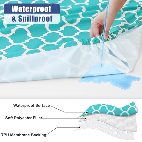 Smiry 2 Pack Rectangle Table Cloth 4 Foot, Waterproof Elastic Fitted Tablecloths, Windproof Washable Polyester Table Cover for Picnic, Camping, Outdoor (Aqua, 30"x48") - color: Aqua, size: 30"x48"