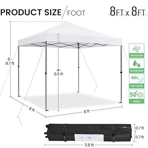 Yaheetech 8x8 Pop Up Canopy Easy Set-up Tent, Portable Outdoor Canopy Instant Tent, Commercial Gazebo with Wheeled Carry Bag & 4 Sandbags for Home, Party & Outdoor Activities, White - color: White, size: 8x8