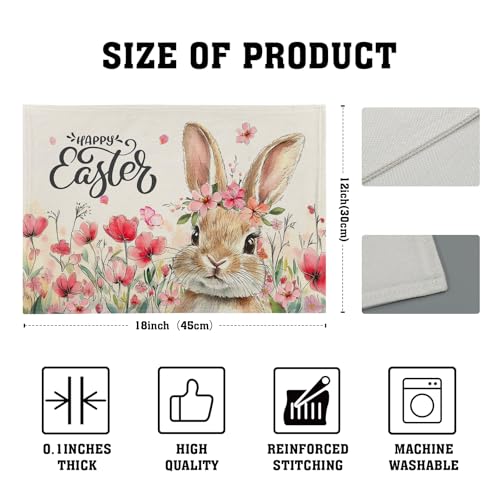 Happy Easter Placemats Set of 4, 12x18 Inch Spring Pink Flowers Bunny Place Mat Heat Resistant Washable Durable Rectangle Dining Table Mats Farmhouse Kitchen Holiday Party Decor - color: Easter Bunny