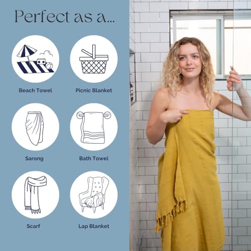 InfuseZen Stonewashed Turkish Bath & Beach Towel –100% Organic Turkish Cotton - Soft, Lightweight, Absorbent - Quick Dry, Sand Free - Swim, Pool, Shower, Travel - Peshtemal, Hammam Spa Towel - Golden - color: Golden