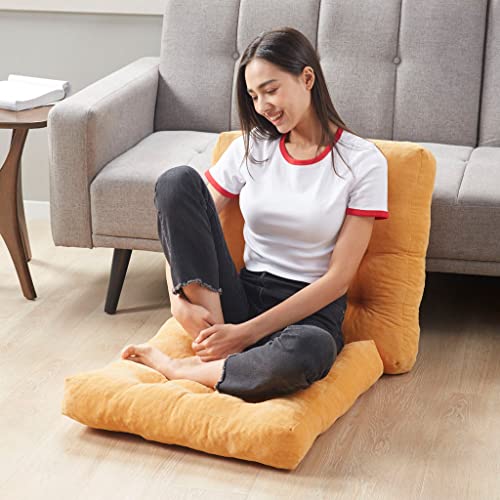 Degrees of Comfort Meditation Floor Pillow, Square Large Pillows Seating for Adults, Tufted Corduroy Cushion for Living Room Tatami, Orange Yellow 22x22 Inch - color: Square | Orange Yellow | 1 Pack, size: 1 Pack