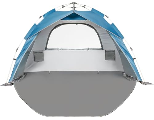 Beach Tent for Family with Kids Pop Up Beach Sun Shade Tent with UPF 50+ UV Protection, Removable Floor Zippered Privacy & Ventilation Sun Shelter Family 3 to 4 Person - color: blue