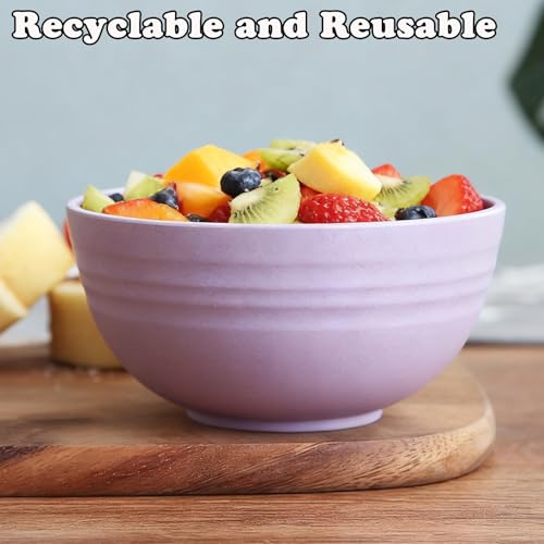 Unbreakable Wheat Straw Cereal Bowls Set of 4, 24 OZ Microwave and Dishwasher Safe Lightweight Soup and Salad Bowl Sets, Reusable Dessert Bowls for Rice, Pasta, Snack, Fruit, BPA Free (Purple) - color: Purple