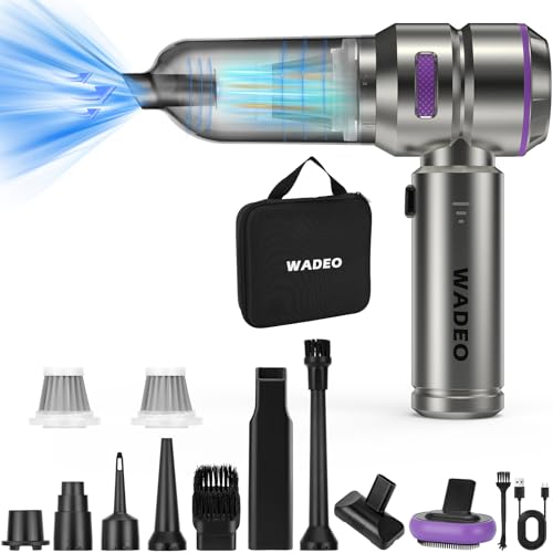 WADEO Handheld Vacuum Cordless, 4-in-1 21000PA Brushless Car Vacuum & 210000RPM Air Duster 7500mAh Battery Air Blower Wireless Handheld Vacuum for Car, Office and Home Cleaning - color: Silver Gray With Brushless Motor