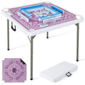 Goplus Mahjong Table, 35" Square Folding Card Table w/4Cup Holders, Anti Slip Mat, HDPE Tabletop, Metal Legs, Portable Mahjong Game Table for Domino Game, Picnic (Pink, Table w/Removable Mat) - style: Pink, Table w/Removable Mat