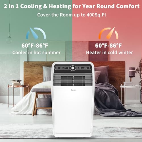 Shinco 10,000 BTU Portable Air Conditioner with Heater up to 400 Sq. Ft, Ac Heater Combo Window Unit, Portable AC Unit with Dehumidifier & Fan, Cools & Heats,Remote Control and Window Kit - color: SPF1-White+Heater, size: 10000 BTU