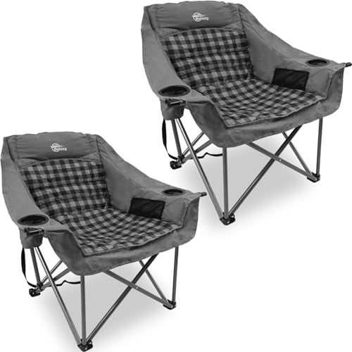 Bolosy 2 Pack Oversized Camping Chairs for Adults Heavy Duty Padded Portable Lawn Chairs Outdoor Folding Chairs XL Camp Chairs with Cup Holder Suproot 500 lbs, Gray Plaid - color: Gray Plaid Plus Size, size: Twin Pack