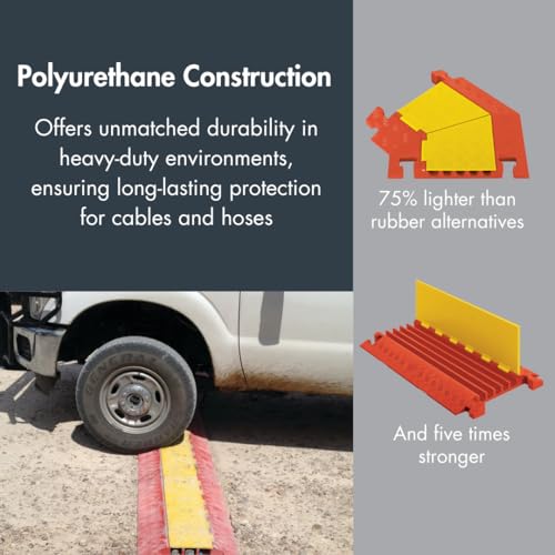 Checkers 5 Channel Industrial Drive Over Cable Protector Right Turn for 1.25" Lines, 40k/Axle Load Capacity Hose and Cable Ramp for Heavy Duty Equipment, Made in the USA, Yellow/Orange, CPT5X125-R-Y/O - size: 40k/Axle Load Capacity, style: Right Turn