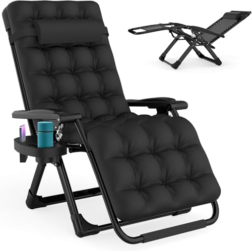 ZENPETIO Zero Gravity Chair, Reclining Camping Chair with Cup Holder and with Removable Cushion, Anti Gravity Lounge Chair for Indoor and Outdoor - color: Jet Black