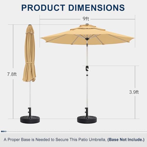 9FT 3-Tier Aluminum Outdoor Patio Umbrella, Fade-Resistant Market Umbrella with Push Button Tilt Function, 8 Sturdy All-Aluminum Ribs for Gardens, Patios, Backyards & Pools - color: Beige, size: 9FT-3Tier (Aluminum Umbrella)