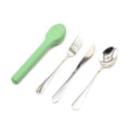 Portable Silverware Utensils Set with Silicon Case (Olive Green), 3 pcs Stainless Steel Cutlery Set (Fork Spoon Knife) For Camping School Picnic Office Travel - color: Olive Green