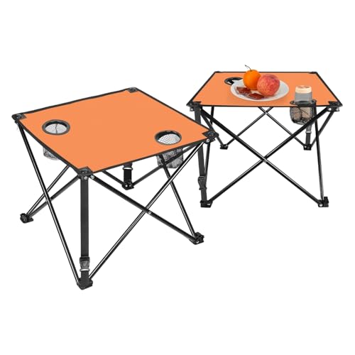 Moclever 2PCS Foldable Camping Table–Ultralight Portable Table with Cup Holders&Carry Bag, Perfect for Outdoor Adventures,Picnic,Beach, BBQ,Hiking & Home Use - style: 2Pcs Orange