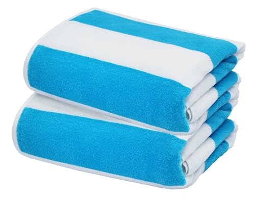 COTTON CRAFT Oversized Beach Towels - 2 Pack XXL 35x84 - The Big Kahuna 7 Foot Extra Large Beach Blanket Towel - Big & Tall - Huge 100% Cotton Velour Soft Luxury Pool Bath Towel - Cabana Stripe Aqua - color: Cabana Stripe - Aqua, size: 2 Pack - 35x84