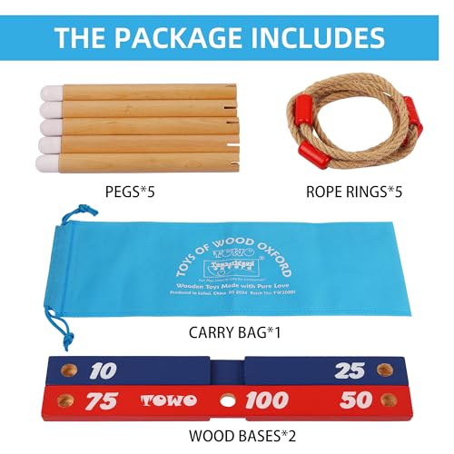 TOWO Wooden Ring Toss Game – Quoits Throwing Tossing Toy for Kids & Adults – Outdoor & Indoor Lawn Game for Family Fun Gift – Classic Rope Toss Game for Garden, Beach, Camping, Travel & Party Games