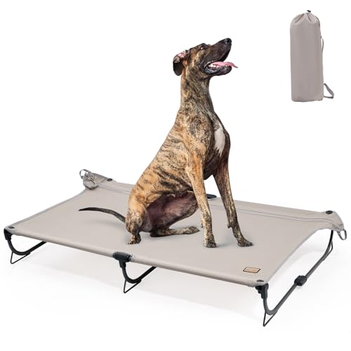 CANINE CANYON Daisy Cot, XL Foldable Elevated Dog Bed, Portable Raised Outdoor Folding Dog Cot, Cooling, Chew Proof, Waterproof, Heavy Duty Up to 160 lbs for Camping/Home, Brown, 49"x 33"x7" - color: Brown, size: X-Large