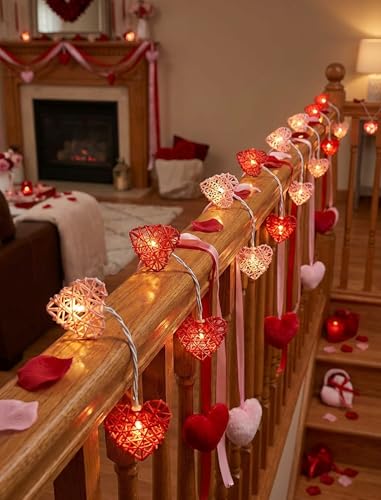 Red and Pink Heart Shape String Lights, 8.5Ft Valentine's Day String Lights with 10 LED Heart Lights, Plug in Hanging Valentines Window Fairy Lights for Indoor Outdoor Wedding Party Valentine Decor - color: Pink Red Heart