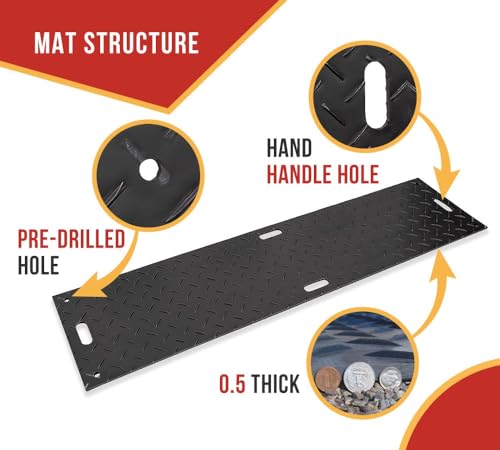 Mytee Products 5 Pk 3' x 6' Ground Protection Mats with Double Sided Diamond Plated Tread Design - High Density Polyethylene Mat, Easily Supports 60 Ton Loads on Lawns, Dirt, and Any Other Areas - color: Black, size: 3 x 6 Feet, style: 5 - Pack