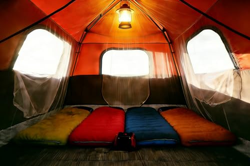 3/4 Person Camping Tent with 1 Door, 4 Windows, and Upgraded Ventilation– Instant Setup, Waterproof, 8'x 8'x 67''Oxford Fabric Floor Pop Up in 60 Seconds Includes Rainfly and Backpack - color: 4 Person Brick Red/2-Layer