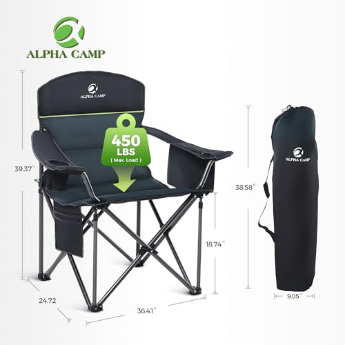 ALPHA CAMP Heavy Duty Camping Chair 500LBS Capacity, Oversized Folding Chair for Heavy People, Padded Portable Outdoor Chair with Cooler Bag & Cup Holder for Camping, Fishing, Beach - color: Green, size: 1PC