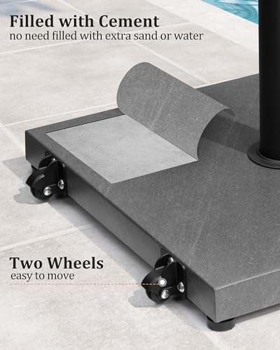 45lbs Patio Umbrella Base with Wheels - Heavy Duty Outdoor Patio Market Umbrella Stand for Deck with Rollers, Poolside, Balcony, Wind-Resistant Design, Grey - color: Grey