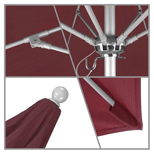 California Umbrella 9' Round Aluminum/Fiberglass Umbrella, Push Open, Silver Pole, Olefin Terrace Adobe - color: Terrace Adobe