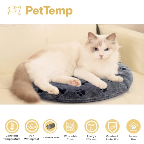 Pet Heating Pad for Cats Dogs Indoor & Sheltered Outdoor Waterproof Heated Cat Bed Heated Dog Bed Chew Resistant Cord Constant Temperature Gray Paw Print Round 16 Inch - color: Grey, size: Round: 16" x 16" x 1.3"
