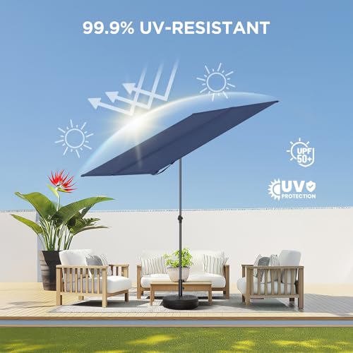 HOMSHADE 6x4ft Outdoor Balcony Umbrella - Flat Porch Pool Patio Umbrella Rectangular Canopy Shade UPF50+ UV Protection 360° Rotating & Tilting All Angles Applicable (Navy Blue, No Base) - color: Navy Blue