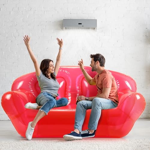 Kigley Inflatable Chair Blow Up Couches Transparent Inflatable Sofa Seat Yard Patio Portable Air Couch Furniture for Outdoor Indoor Camping Beach Room (Double Seat,Red) - color: Red