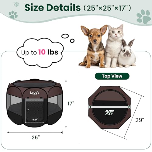 Love's cabin Pet Puppy Dog Playpen, Small Dog Tent Crates Cage Indoor/Outdoor, Portable Playpen for Cat, Foldable Pop Up Dog Kennel Playpen with Carring Case, Removable Zipper Top, Brown - color: Brown, size: 25.0"L x 25.0"W x 17.0"H