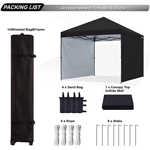 ABCCANOPY Easy Pop up Canopy Tent with 2 Sidewalls for Outdoor Sun Blocking or Rain Protection,10x10, Black - color: Black, size: 10x10