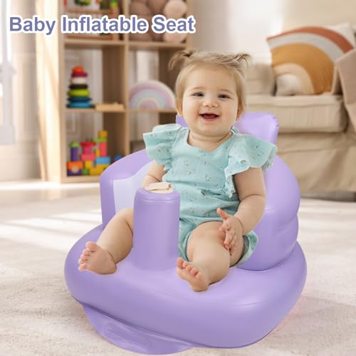 AirSwim Inflatable Baby Chair, Inflatable Baby Seat for Babies 3 Months and Up, Summer Blow Up Chair with Built in Air Pump, Bumbo Seat for Learning to Sit, Palying, Camping, Purple - color: Purple