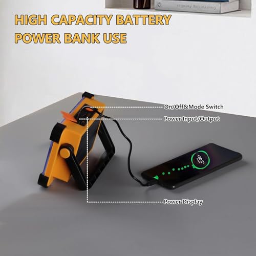 2 Pack 120W Solar Rechargeable Work Light, 144 LED 10000LM Portable Flood Light with Stand, IP66 Waterproof 4 Modes LED Job Site Lighting Flashlights for Mechanic Camping Fishing Car Repair - style: Yellow 2 Pack