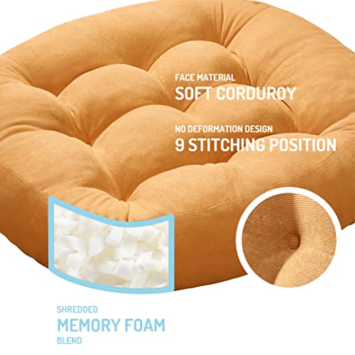 Degrees of Comfort Meditation Floor Pillow, Round Large Pillows Seating for Adults, Tufted Corduroy Cushion for Tatami Living Room, Orange Yellow 22 Inch - color: Round | Orange Yellow | 1 Pack, size: 1 Pack
