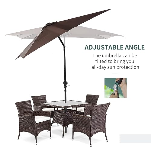 Outsunny 9' x 7' Solar Umbrella, LED Lighted Patio Umbrella for Table or Base with Tilt & Crank, Outdoor Umbrella for Garden, Deck, Backyard, Pool, Beach - color: Brown