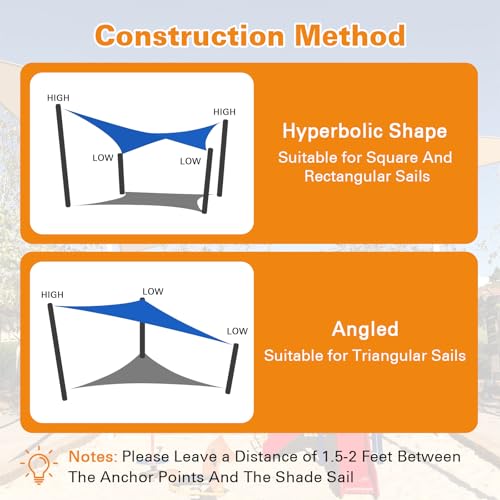 Artpuch Sun Shade Sail, 8'X16' Blue Rectangle Curved Edged Sun Shade, Commercial Grade 185GSM HDPE UV Permeable Outdoor Shade Cloth for Deck, Backyard, Patio (Custom Sizes Made)