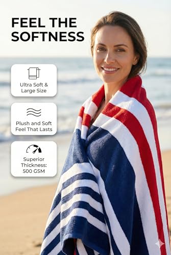 Premium Terry Cabana Beach Towel 2 Pack, 30” x 60” Soft Absorbent Cotton Pool Towel, Quick Dry Towel for Beach and Pool (Mariner Stripes) - color: Mariner Stripes, size: 2 Pack